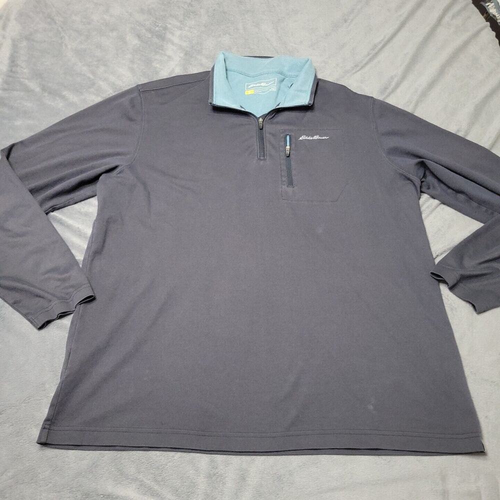 Eddie Bauer Jacket Mens Large Travex Blue Sweater Pullover Zip Comfort Stretch L
